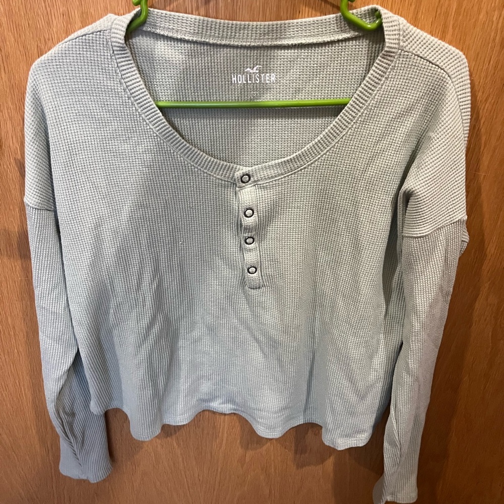 Hollister Light green Waffle Knit Henley Top